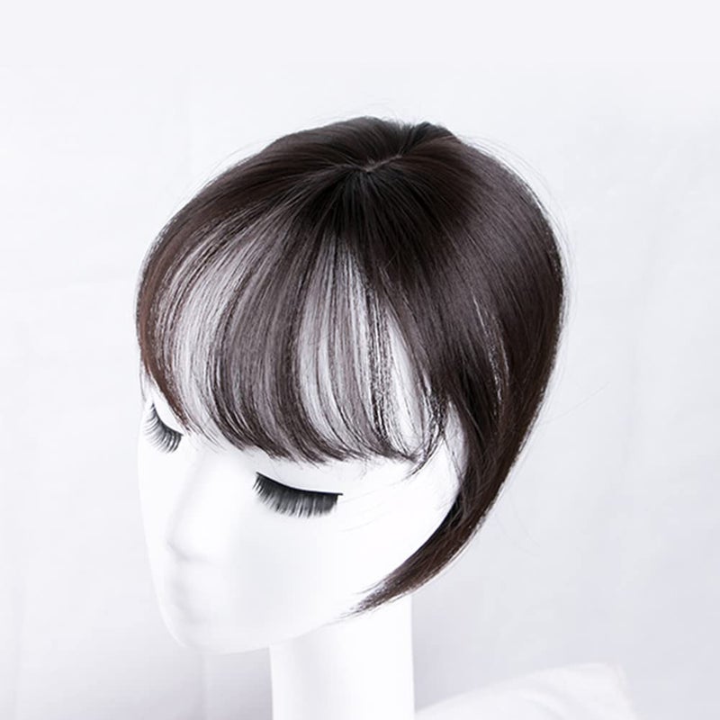 LesafeV Mini Fringe Hairpiece Straight Clip in Forehead Topper with Wispy Bangs Extension Black Brown - Image 3